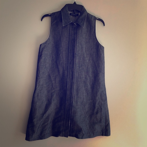 Lyn Devon Linen Denim Shirtdress Sleeveless Shift - Picture 1 of 8